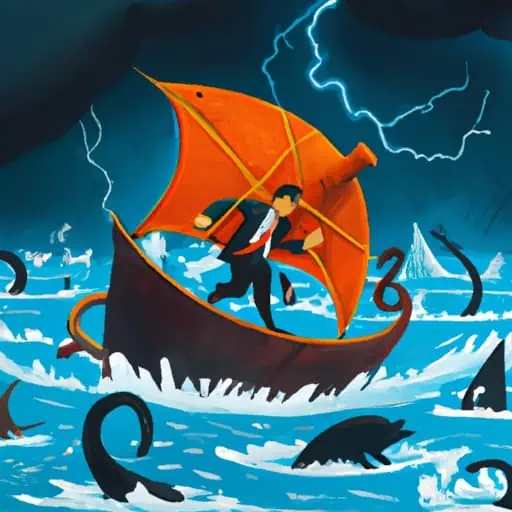 איור של עסק מנווט בסערה המייצגת ניהול משברים