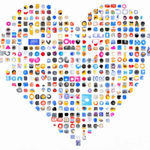 קולאז' של לוגו פופולרי של מדיה חברתית בצורת לב